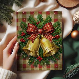 Elegant Christmas bells rice paper holly wreath