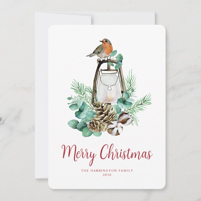 Elegant Christmas Bird Foliage Non Photo Holiday Card (Front)