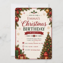 Elegant Christmas Birthday Party Invitation Card