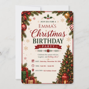 Elegant Christmas Birthday Party Invitation Card