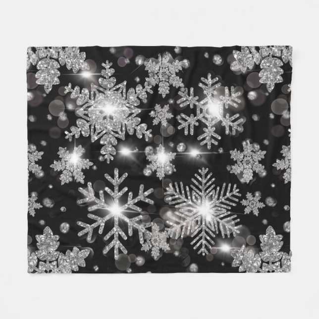 Elegant Christmas black white silver snowflakes Fleece Blanket (Front (Horizontal))