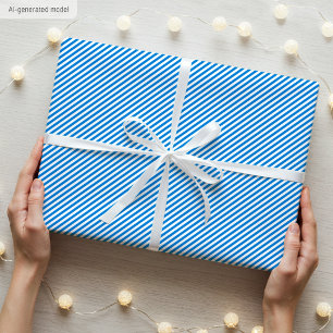 Elegant Christmas Blue and White Thin Stripes Wrapping Paper