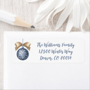 Elegant Christmas Blue Ornament Return Address