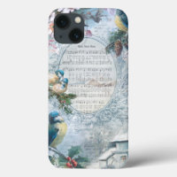Elegant Christmas Bluebirds and Music Collage