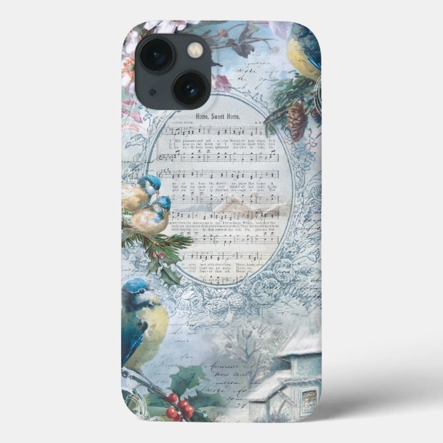 Elegant Christmas Bluebirds and Music Collage Case-Mate iPhone Case (Back)