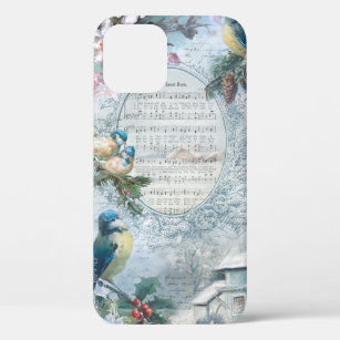 Elegant Christmas Bluebirds and Music Collage iPhone 12 Pro Case