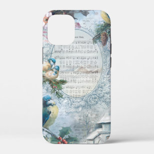 Elegant Christmas Bluebirds and Music Collage iPhone 12 Mini Case