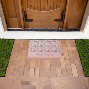 Elegant Christmas Blush Pink Snowflakes Doormat