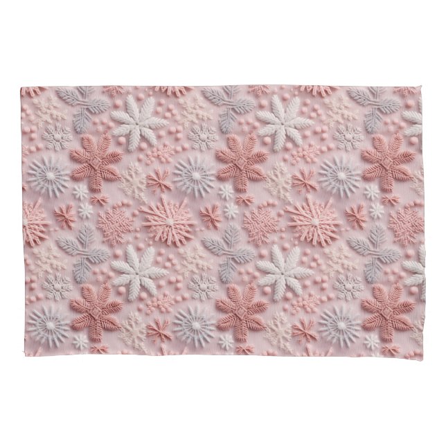 Elegant Christmas Blush Pink Snowflakes Pillowcase (Front)