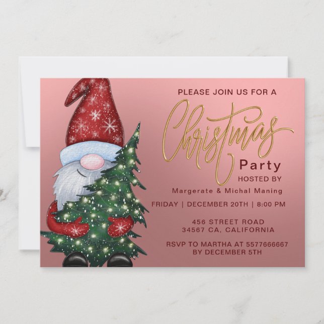 Elegant Christmas Bokeh Tree Party Gold Pink  Invitation (Front)