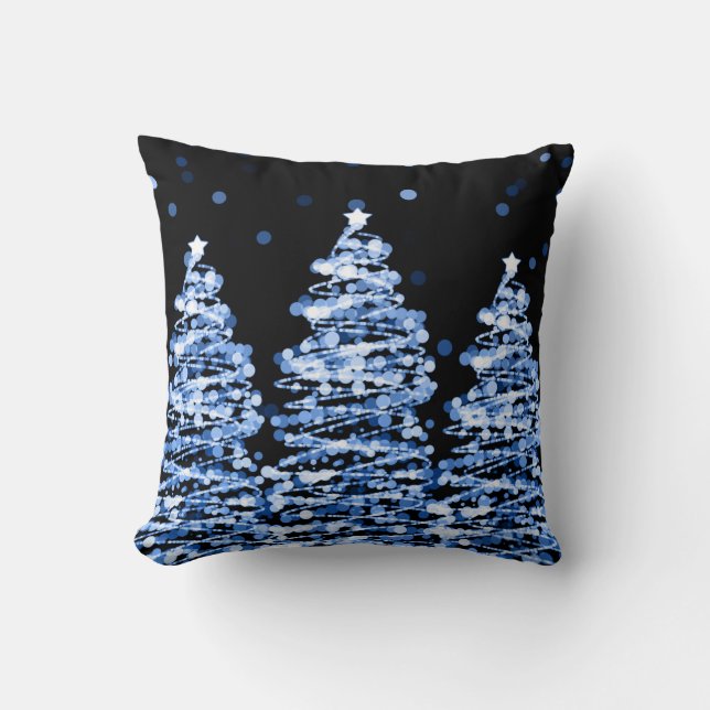 Elegant Christmas Bokeh Trees Blue Cushion (Front)