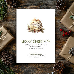 Elegant Christmas Books Greeting Card Neutral 