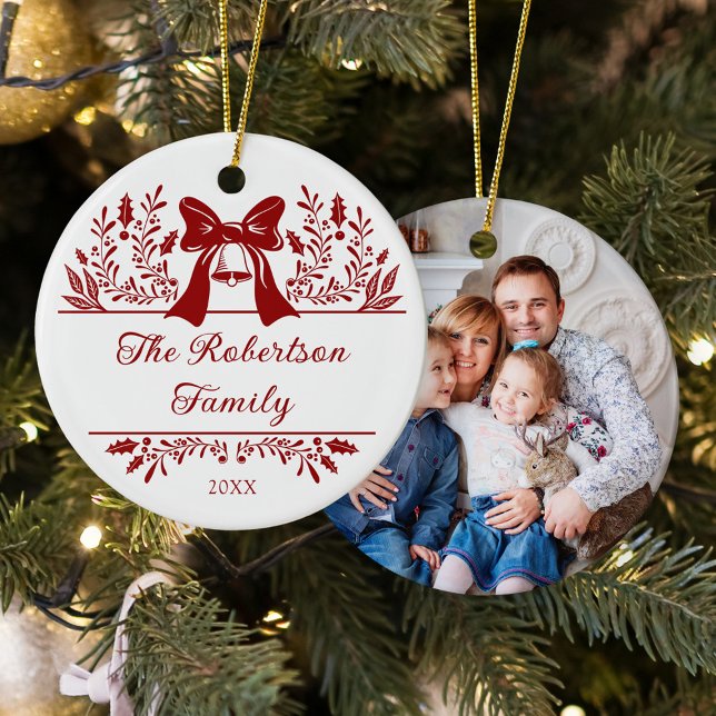 Elegant Christmas Botanical Family Photo Ceramic Tree Decoration (Creator Uploaded)