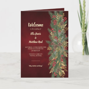Elegant Christmas Botanical Folded Wedding Program Programme