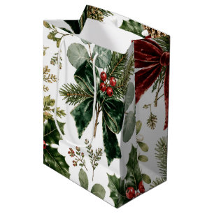 Elegant Christmas Botanical Pattern Medium Gift Bag