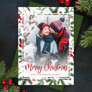 Elegant Christmas Botanical Photo Modern Holiday Card