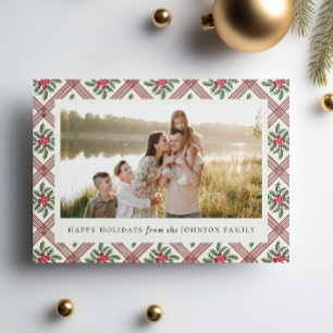 Elegant Christmas Botanical Plaid Holiday Card