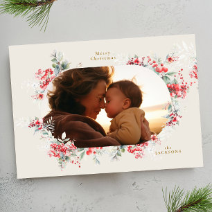 elegant christmas botanical rich creams oval photo holiday card