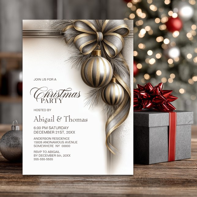 Elegant Christmas Bow Christmas Party Invitation (Creator Uploaded)