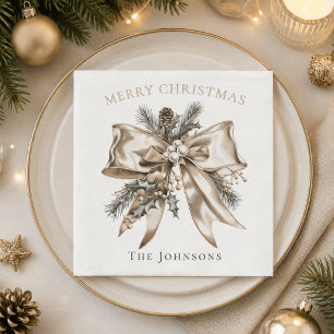 Elegant Christmas Bow Personalised Napkins