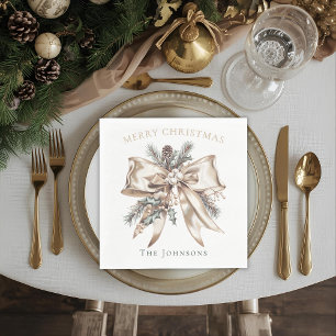Elegant Christmas Bow Personalized Napkins