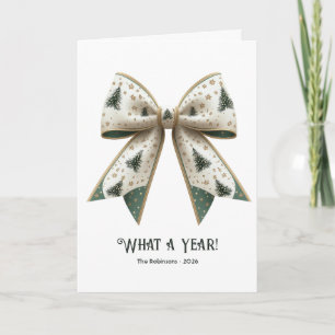 Elegant Christmas Bow Year in Review Family Holiday Card