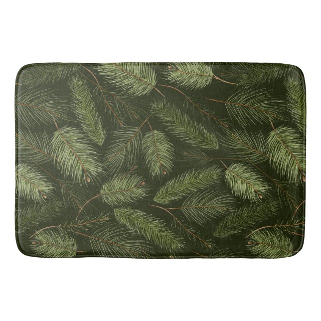 Elegant Christmas Branches on Black Bath Mat (Front)