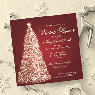 Elegant Christmas Bridal Shower Gold Red Invitation