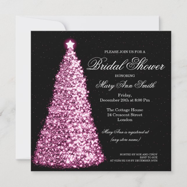 Elegant Christmas Bridal Shower Pink Invitation (Front)