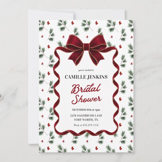 Elegant Christmas Bridal Shower QR Code Invitation (Front)