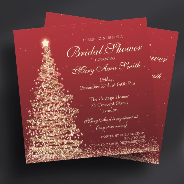 Elegant Christmas Bridal Shower Red Gold Invitation (Elegant Christmas Bridal Shower Red Gold Invitation)