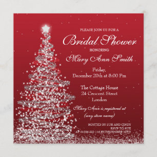 Elegant Christmas Bridal Shower Red Silver Invitation