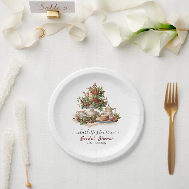 Elegant Christmas Bridal Shower Tea Time Party Paper Plate (Wedding)