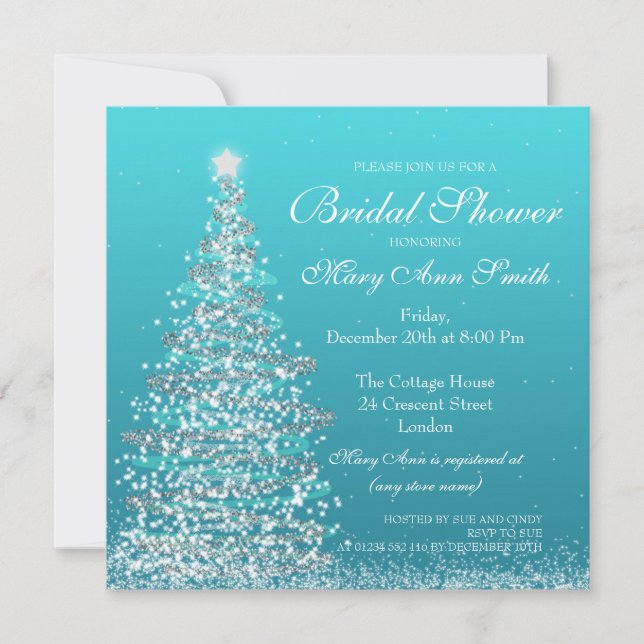 Elegant Christmas Bridal Shower Turquoise Invitation (Front)