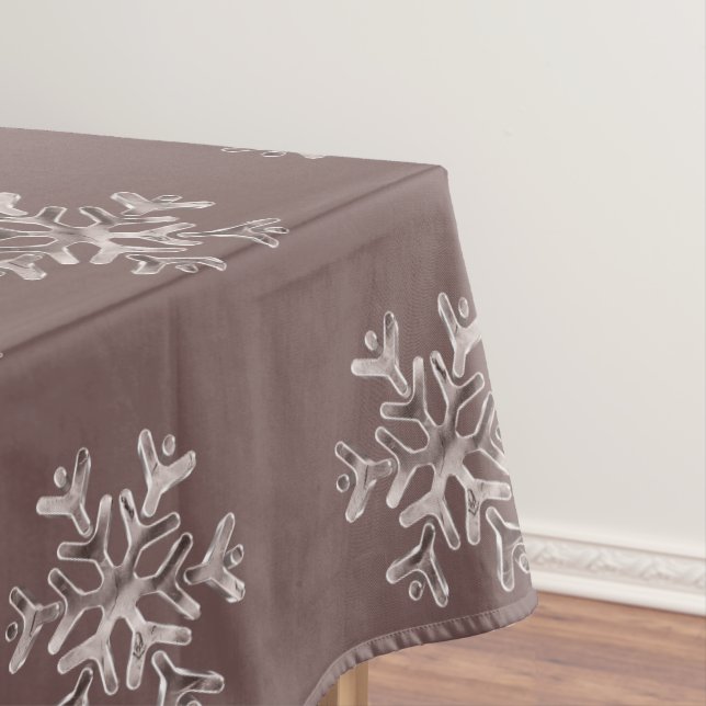 Elegant Christmas Brown Silver Snowflakes Pattern Tablecloth (In Situ)
