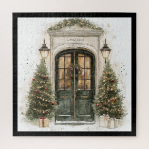 Elegant Christmas Brownstone Door Jigsaw Puzzle