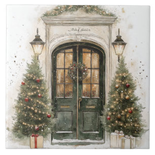 Elegant Christmas Brownstone Door Tile