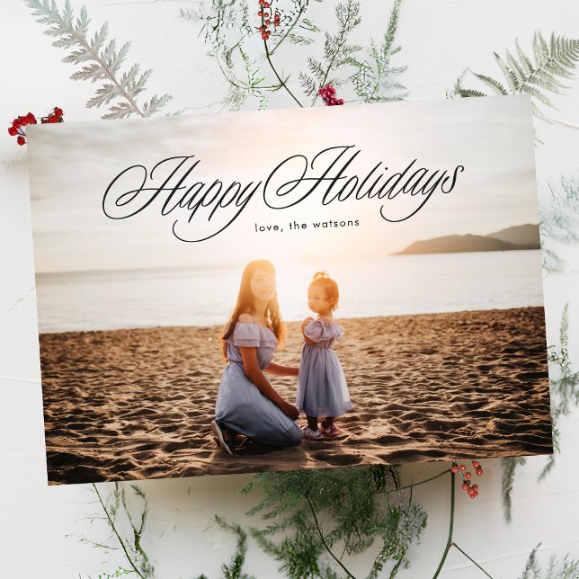 Elegant Christmas Calligraphy Photo Happy Holiday Card (Creator Uploaded)