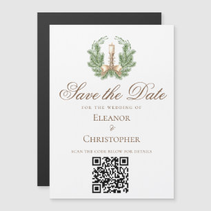 Elegant Christmas Candle QR Code Save the Date Magnetic Invitation