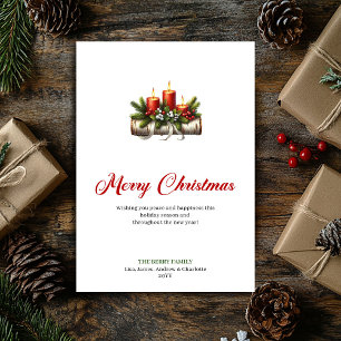 Elegant Christmas candles holly berries greeting Holiday Card