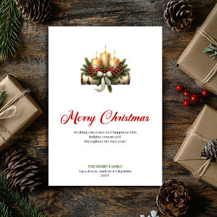 Elegant Christmas candles pine holly design card