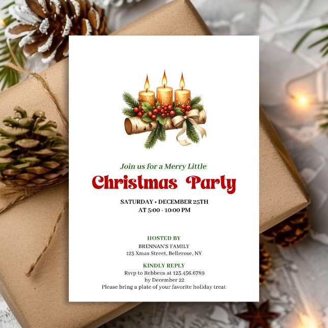 Elegant Christmas Candles Pine Wreath Design Invitation (Elegant Christmas Candles Pine Wreath Design)