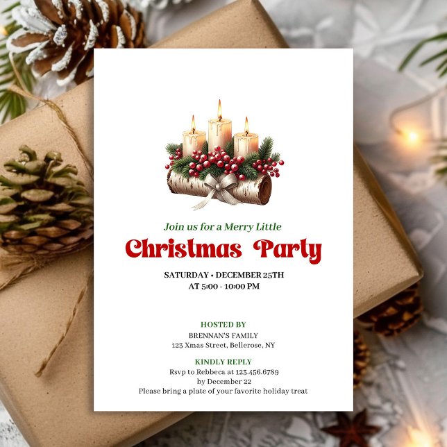 Elegant Christmas Candles Pine Wreath Holiday Invitation (Elegant Christmas Candles Pine Wreath Holiday)