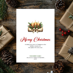 Elegant Christmas candles pine wreath holly berry Holiday Card