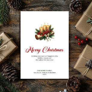 Elegant Christmas candles rustic wooden log card