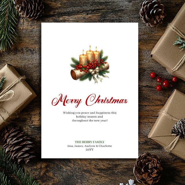 Elegant Christmas candles rustic wooden log card (Elegant Christmas candles rustic wooden log card)