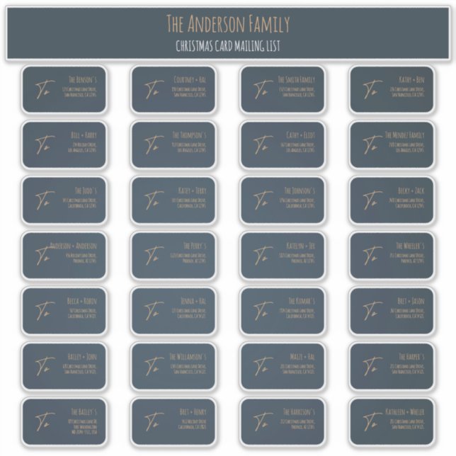 Elegant Christmas Card Mailing List Label Sheet (Front)