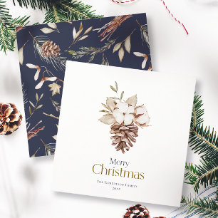 Elegant Christmas Card with Cotton and Pinecone