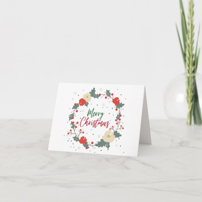 Elegant Christmas Card with watercolor wreath (Front)