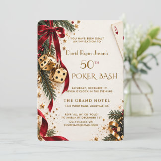 Elegant Christmas Casino 50th Birthday Poker Bash Invitation